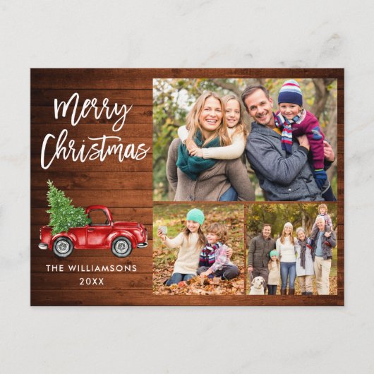 ブラシスクリプトヴィンテージトラック3フォトクリスマスウッド ポストカード (正面)