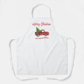 ブラシスクリプトヴィンテージレッドトラッククリスマスツリー エプロン (正面)