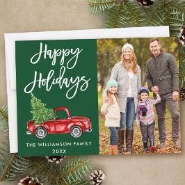 ブラシスクリプト休日ヴィンテージトラックフォトグリーン シーズンカード