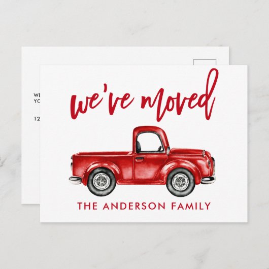 ブラシスクリプト住所の変更ヴィンテージレッドトラック ポストカード (正面/裏面)