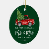 ブラシスクリプト初めてのクリスマスヴィンテージトラックグリーン セラミックオーナメント (右)