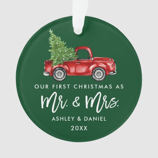 ブラシスクリプト初めてのクリスマスヴィンテージトラック オーナメント (正面)