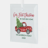 ブラシスクリプト初めてのクリスマス新規ホームトラック ガラスオーナメント (正面左)