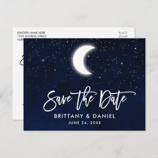 ブラシスクリプト天月の星の日付を保存 案内ポストカード (正面/裏面)