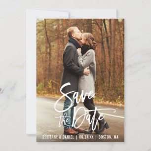 ブラシスクリプト婚約日付のフォトカードを保存 セーブザデート