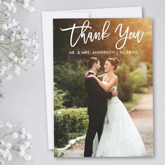 ブラシスクリプト新郎結婚の写真 サンキューカード