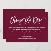 ブラシスクリプト日付の変更Burgundyカード セーブザデート (正面/裏面)