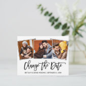 ブラシスクリプト日付を変更する新しい日付3写真 ポストカード (スタンド正面)