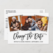 ブラシスクリプト日付を変更する新しい日付3写真 ポストカード (正面/裏面)