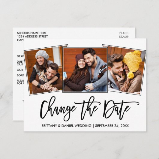 ブラシスクリプト日付を変更する新しい日付3写真 ポストカード (正面/裏面)