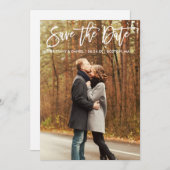 ブラシスクリプト日付カップルのフォトカードを保存 セーブザデート (正面/裏面)