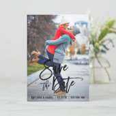 ブラシスクリプト日付フォト婚約カードの保存 セーブザデート (スタンド正面)