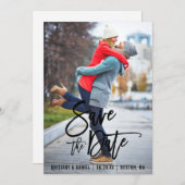 ブラシスクリプト日付フォト婚約カードの保存 セーブザデート (正面/裏面)