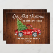 ブラシスクリプト木材初めてのクリスマス新しいホームトラック シーズンカード (正面/裏面)
