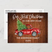 ブラシスクリプト木材初めてのクリスマス新しいホームトラック ポストカード (正面/裏面)