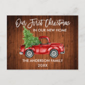 ブラシスクリプト木材初めてのクリスマス新しいホームトラック ポストカード