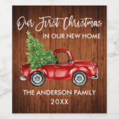 ブラシスクリプト木材初めてのクリスマス新しいホームトラック ワインラベル (シングルラベル)