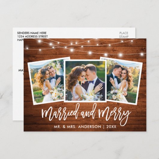 ブラシスクリプト木目ライト3結婚したフォメリート ポストカード (正面/裏面)