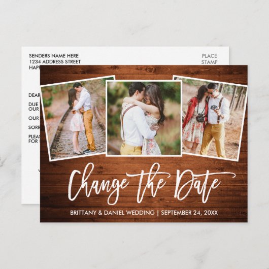 ブラシスクリプト木目日付を変更新しい日付3の写真 ポストカード (正面/裏面)