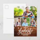 ブラシスクリプト木製ライト卒業発表 インビテーションポストカード (正面/裏面)