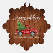 ブラシスクリプト水の色レッドトラック素朴休日 オーナメントカード (正面)