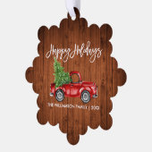 ブラシスクリプト水の色レッドトラック素朴休日 オーナメントカード (左)