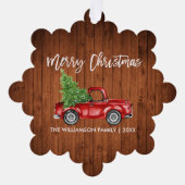 ブラシスクリプト水カラーヴィンテージトラックウッドプリント オーナメントカード (正面)