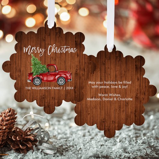 ブラシスクリプト水カラーヴィンテージトラックウッドプリント オーナメントカード