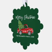 ブラシスクリプト水彩ヴィンテージ赤トラック緑 オーナメントカード (左)