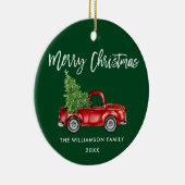 ブラシスクリプト水彩ヴィンテージ赤トラック緑 セラミックオーナメント (右)