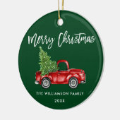 ブラシスクリプト水彩ヴィンテージ赤トラック緑 セラミックオーナメント (左)