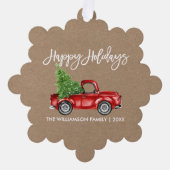 ブラシスクリプト水色トラッククラフトスタイルホリデー オーナメントカード (正面)