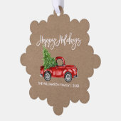 ブラシスクリプト水色トラッククラフトスタイルホリデー オーナメントカード (左)