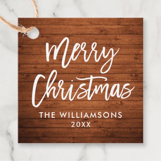 ブラシスクリプト素朴ウッドクリスマススクエア フェイバータグ (正面)