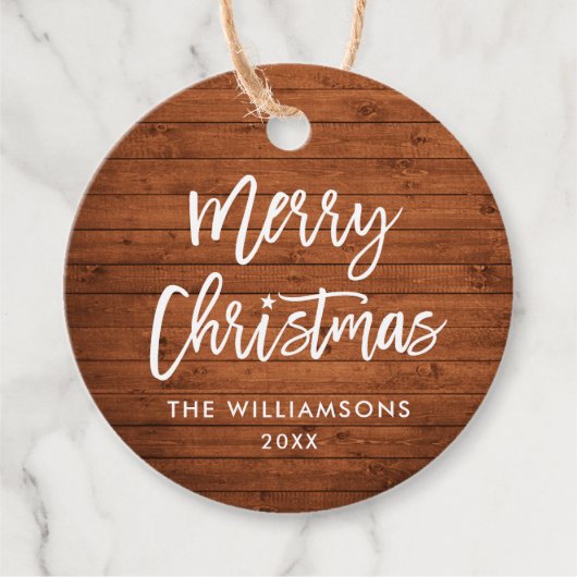 ブラシスクリプト素朴ウッドクリスマススターツインズ フェイバータグ (正面)