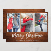 ブラシスクリプト素朴ウッドクリスマス3写真 シーズンカード (正面/裏面)