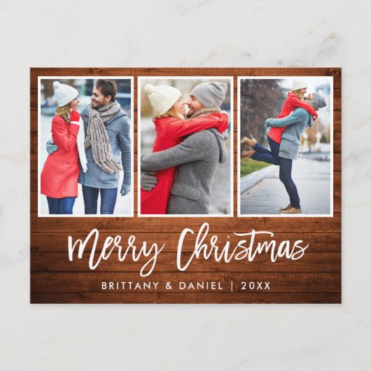 ブラシスクリプト素朴ウッドクリスマス3写真 ポストカード (正面)