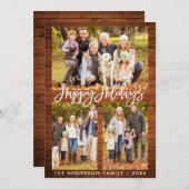 ブラシスクリプト素朴ウッドハッピーホリデーズフォト シーズンカード (正面/裏面)