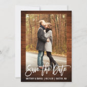 ブラシスクリプト素朴ウッド日付クラフトカードを保存 招待状 (正面)