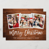 ブラシスクリプト素朴ウッド3フォトクリスマススター シーズンカード (正面/裏面)