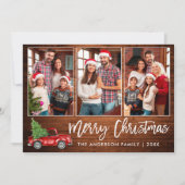 ブラシスクリプト素朴ウッド3フォトクリスマストラック シーズンカード (正面)