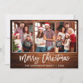 ブラシスクリプト素朴ウッド3フォトクリスマス シーズンカード (正面)