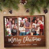 ブラシスクリプト素朴ウッド3フォトクリスマス ポストカード
