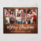 ブラシスクリプト素朴ウッド3フォトクリスマス ポストカード (正面)