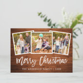 ブラシスクリプト素朴ウッド3フォトファミリークリスマス シーズンカード (スタンド正面)