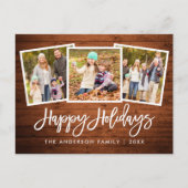 ブラシスクリプト素朴ウッド3フォトファミリーホリデー ポストカード (正面)