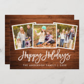 ブラシスクリプト素朴ウッド3フォトファミリー シーズンカード (正面/裏面)