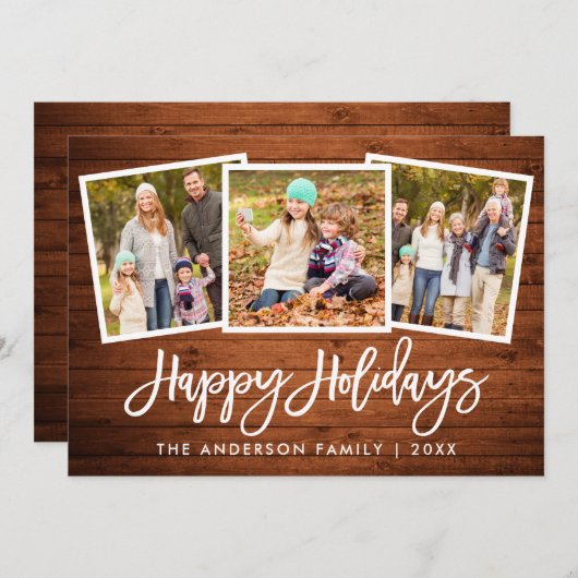 ブラシスクリプト素朴ウッド3フォトファミリー シーズンカード (正面/裏面)