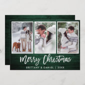 ブラシスクリプト素朴グリーンウッドクリスマス3写真 シーズンカード (正面/裏面)