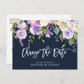 ブラシスクリプト紫のフローラ日付の変更 ポストカード (正面/裏面)
